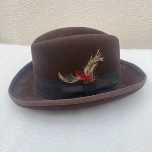 Scala Godfather Fedora Hat Wool Felt Feather Accent Brown